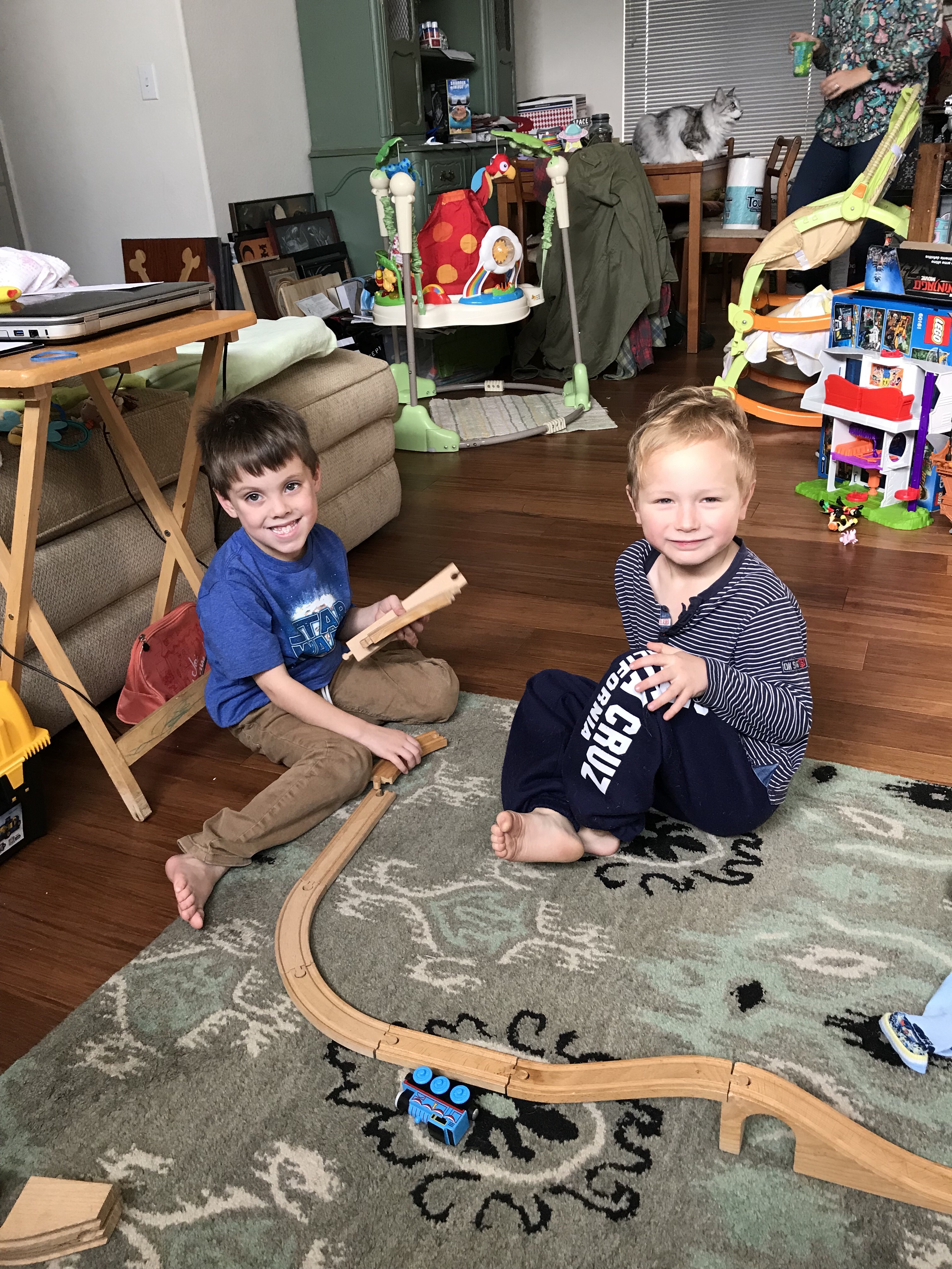 Ian and Dylan playing trains 
